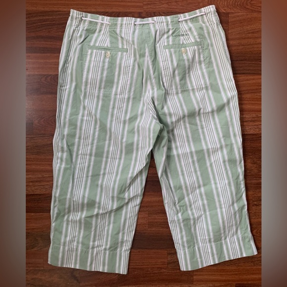 Lauren Ralph Lauren Womens 16 Green Stripe Drawstring Cropped Capri Pants - Picture 3 of 7